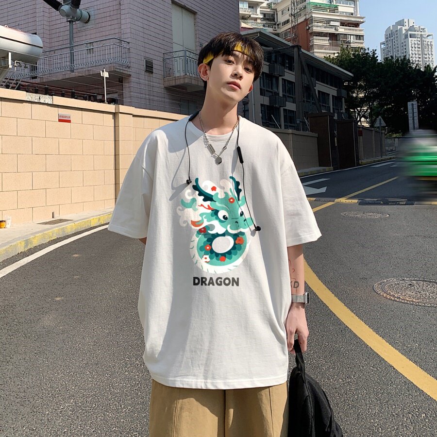 2024新款重磅品质纯棉港风男美式大版型宽松落肩短袖T恤Y631P25黑,男装T恤,电商B219