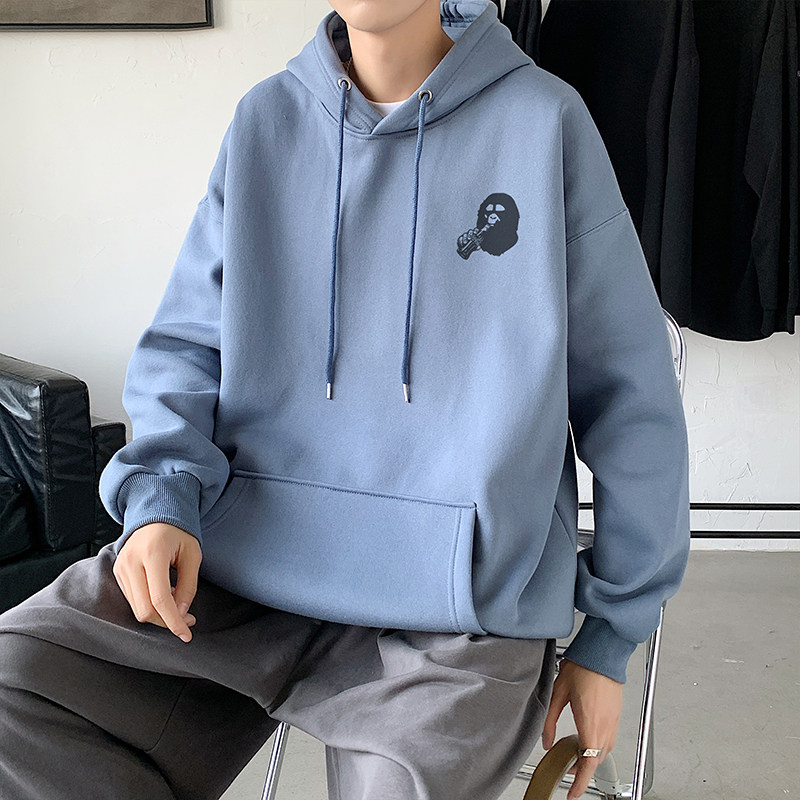 2021秋冬新款多色印花港仔宽松情侣连帽卫衣Y031深灰,男装卫衣,电商B219