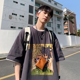 2023夏装新款卡通印花宽松港仔百搭学生休闲圆领短袖t恤Y298P25，男装T恤，电商B219