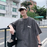 220克新款夏装纯棉圆领复古做旧宽松港仔短袖蜡染水洗T恤Y325P35，男装T恤，电商B219
