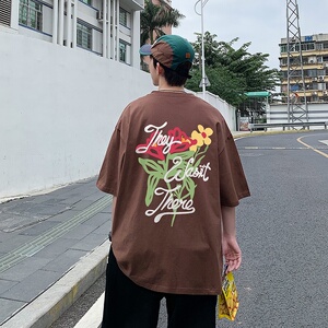 220克夏装新款印花宽松港仔百搭学生休闲圆领短袖t恤Y323P25白图片