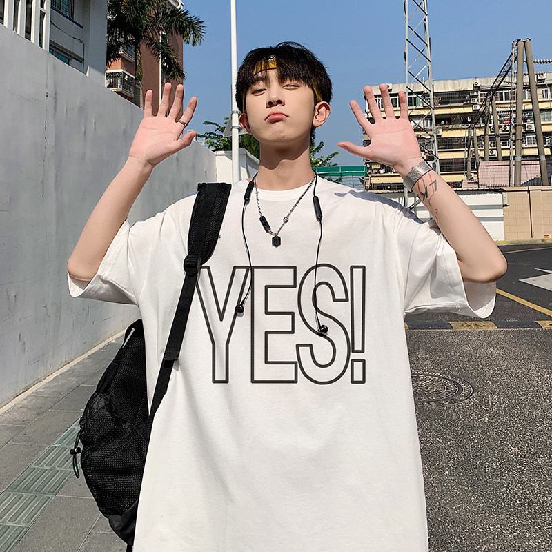 2023夏装新款英文印花宽松港仔百搭学生休闲圆领短袖t恤Y231P25白图片