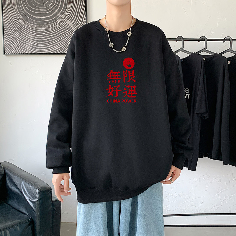 2021秋冬新款高品质多色印花港仔宽松情侣卫衣Y032黑色,男装卫衣,电商B219
