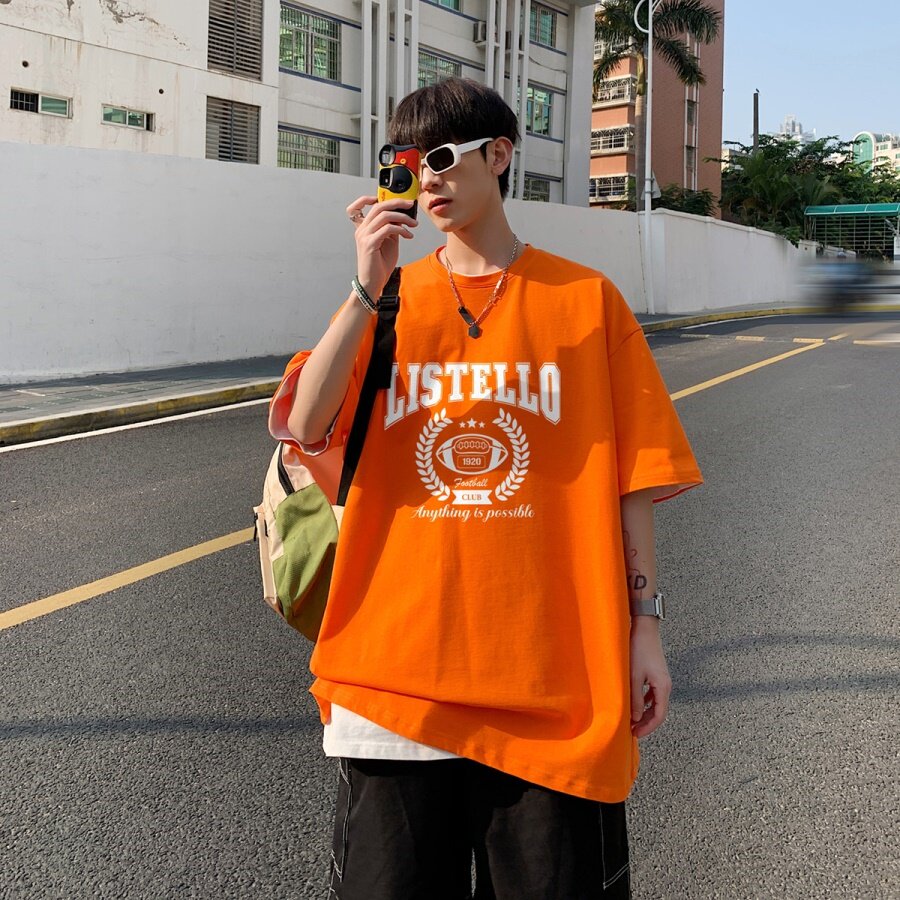 2024重磅品质纯棉港风男美式大版型宽松落肩短袖T恤Y629P25灰蓝,男装T恤,电商B219