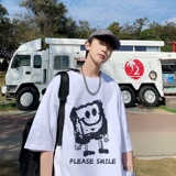 220克夏装海绵宝宝印花宽松港仔百搭学生休闲圆领短袖t恤Y301P25，男装T恤，电商B219