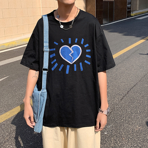 505-1-Y178个性印花中性风圆领短袖T恤男夏季新款港风潮牌蓝图片