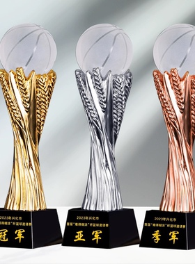 篮球水晶奖杯定制 大号30cm高度 创意MVP冠军比赛奖品体育运动会