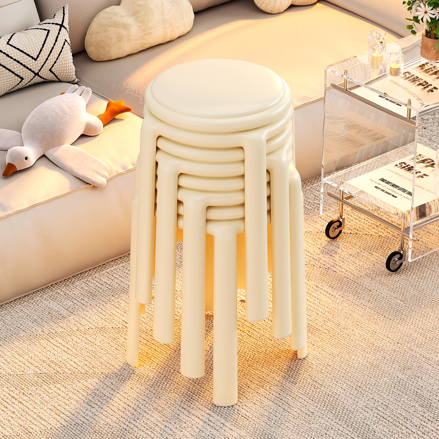 塑料凳子家用加厚可叠放软包