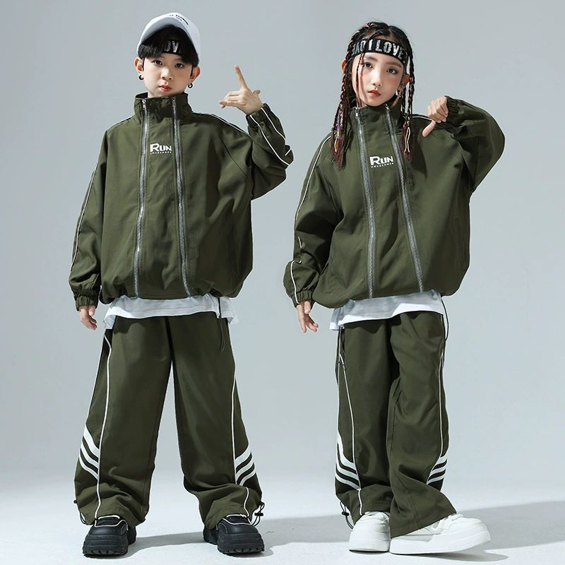 儿童街舞潮服秋季潮牌男女童嘻哈风衣套装小学生运动会开幕式班服