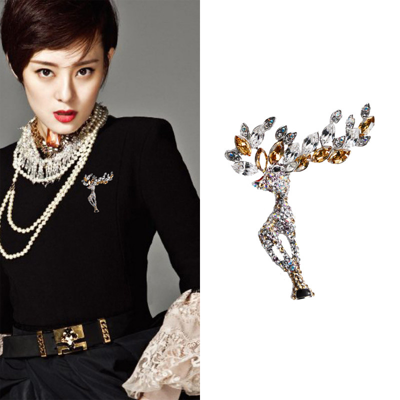 清仓新光饰品大气施家水晶小鹿胸针扣别针西装大衣配饰奢华礼物女