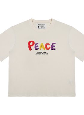 Paper voice和平标语美式复古boxy版型风格T恤无性别设计师款ins