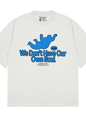 PAPERVOICE重磅全棉趣味印花圆领针织短袖T恤落肩美式内搭小众