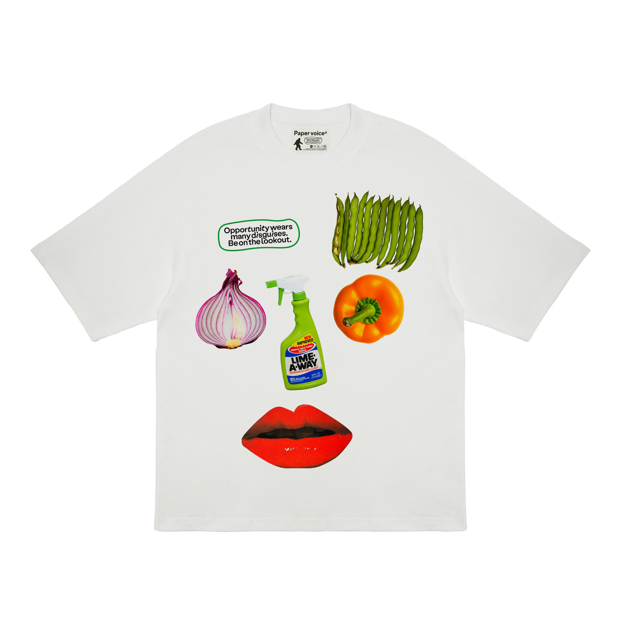 paper voice蔬菜拼贴艺术印花短袖日常创意落肩宽松纯棉圆领t恤