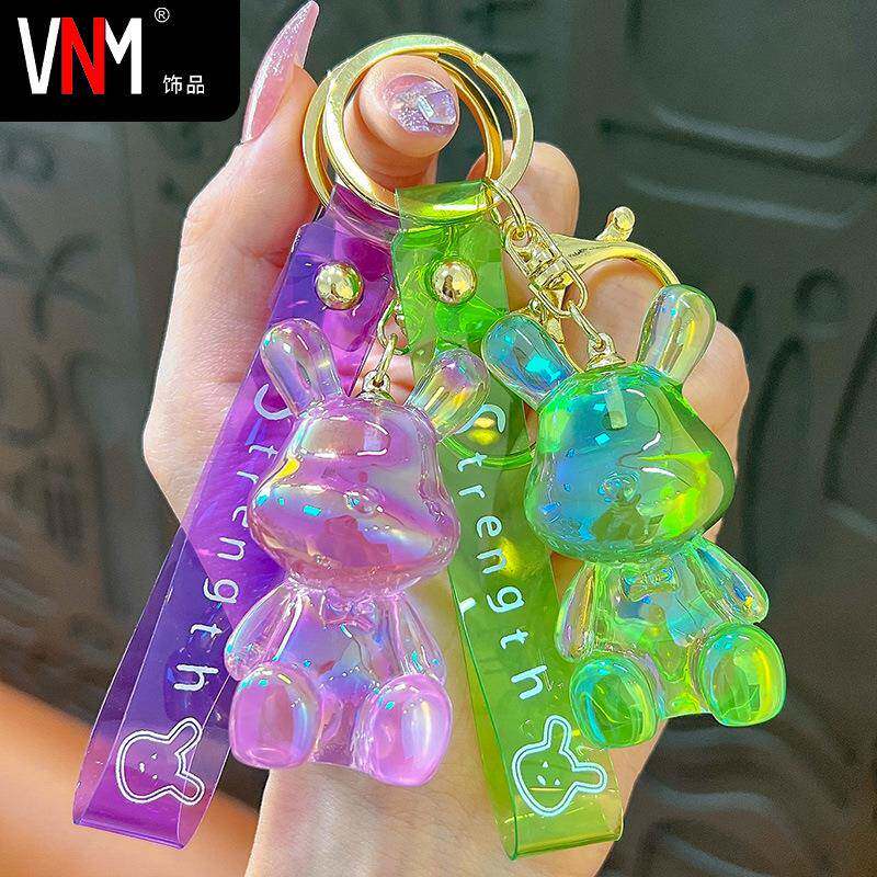 创意透明果冻兔子钥匙扣挂饰亚克力钥匙链卡通书包小挂件