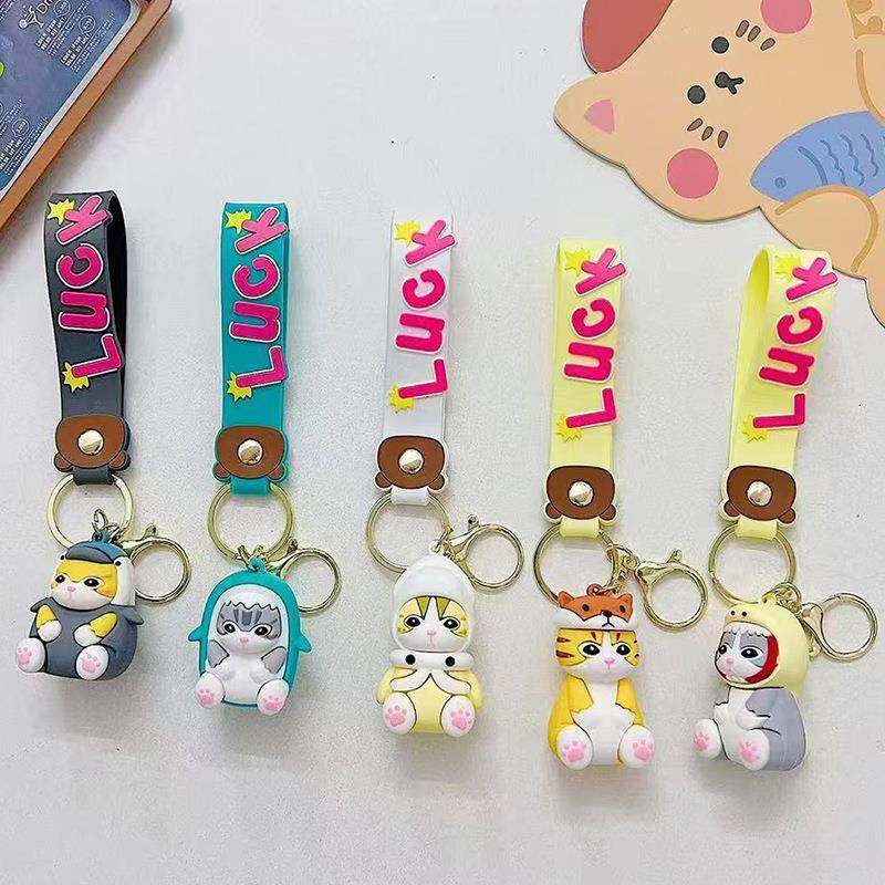 创意卡通站姿猫咪书包钥匙扣公仔饰品挂饰男女学生挂件钥匙链