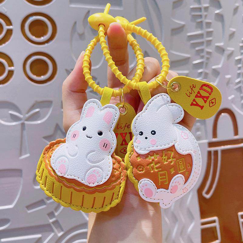 创意国潮中秋节皮革月饼兔挂件情侣卡通包包钥匙扣挂饰小礼品