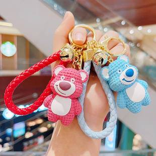 卡通创意树脂草莓熊汽车书包挂件男女情侣小礼品钥匙扣玩偶