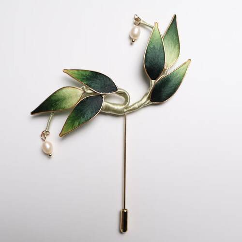 扬州绒梅绮绒花 江苏非遗蚕丝新中式高级感古风竹叶胸针发簪设计
