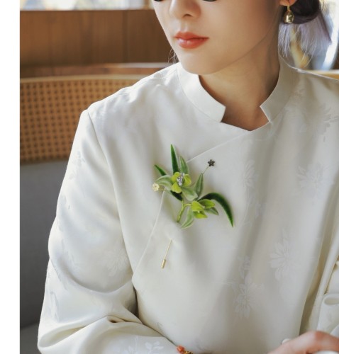 【现货】非遗绒花  绒梅绮 老字号绒花蚕丝制作幽兰中式胸针发饰