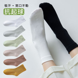 薄款 ins潮春秋黑色抗起球夏季 月子长袜白色堆堆袜子女中筒纯色棉