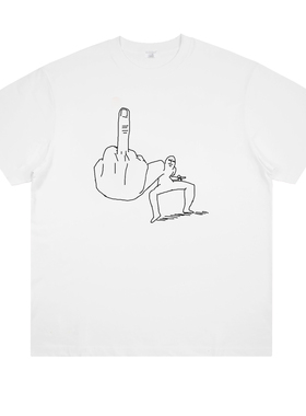 趣味抽象恶搞ins表情手势印花短袖创意小众搞笑个性男女宽松T恤潮