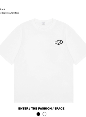 一只简单的小狗 趣味卡通简约狗狗印花艺术纯棉圆领个性短袖t恤夏