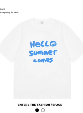 HELLO YES SUMMER COMES 夏天来了 趣味印花t恤显瘦百搭宽松短袖