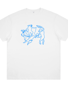 跳舞的狗马蒂斯艺术趣味印花纯棉短袖夏季新款宽松创意小众t恤潮