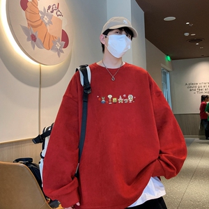 YJ7282P45直播品质重磅麂皮绒卫衣圆领男上装开叉下摆卫秋冬卫图片