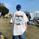 T6826P28港风T恤2023夏季男士印花短袖T恤半袖落肩T纯棉潮流上衣，男装T恤，星座510A-5