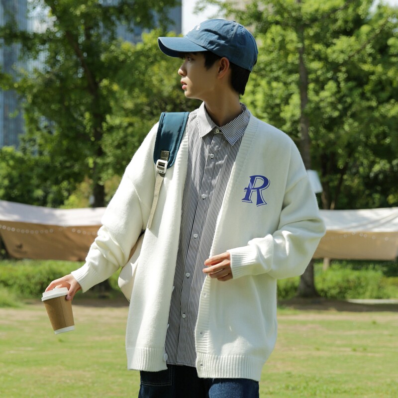 MK5572P75日系Cityboy针织开衫男春秋款简约纯色外套学院风少年图片