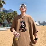 T6297P25港风T恤2023夏新款男印花T宽松版T恤落肩休闲T，男装T恤，星座510A-5
