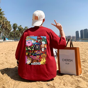 T7145P28夏季男士t恤童年卡通印花宽松潮牌港风半袖打底衫短袖t恤图片