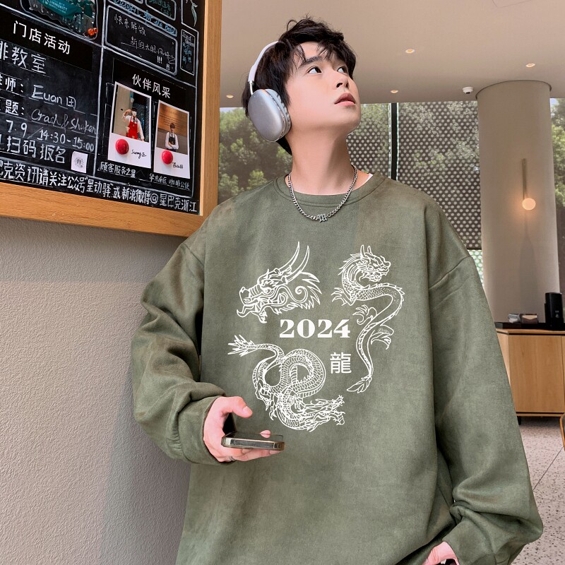YJ7468P45直播品质男士麂皮绒卫衣圆领男上装侧开叉下摆卫秋冬卫图片