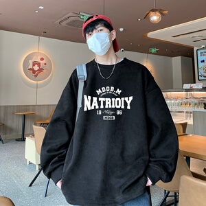 YJ7274P45直播品质重磅麂皮绒卫衣圆领男上装侧开叉下摆卫秋冬卫图片