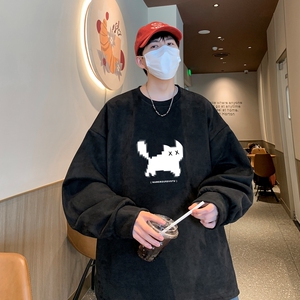 YJ7286P45直播品质重磅麂皮绒卫衣圆领男上装开叉下摆卫秋冬卫图片