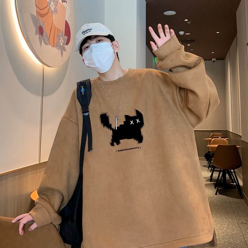 YJ7286P45直播品质重磅麂皮绒卫衣圆领男上装开叉下摆卫秋冬卫,男装卫衣,星座510A-5