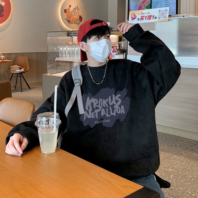 YJ7467P45直播品质男士麂皮绒卫衣圆领男上装侧开叉下摆卫秋冬卫图片