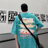 TF7141P38新潮水洗做旧蜡染T恤高街小欧风T恤港风宽松T恤，男装T恤，星座510A-5