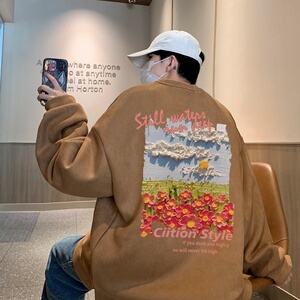YJ7276P45直播品质重磅麂皮绒卫衣圆领男上装侧开叉下摆卫秋冬卫图片