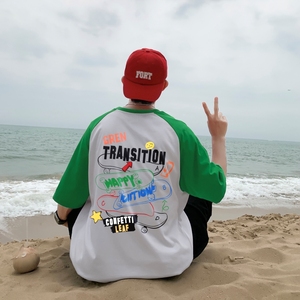 TQ6881P25 夏季男士宽松半袖打底衫插肩袖t恤拼色潮牌港风半袖图片