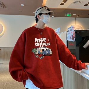 YJ7267P45直播品质重磅麂皮绒卫衣圆领男上装开叉下摆卫秋冬卫图片