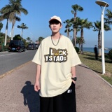T6250P25港风T恤2023夏新款男印花T宽松版T恤潮爆落肩休闲T，男装T恤，星座510A-5