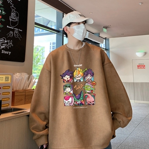 YJ7279P45直播品质重磅麂皮绒卫衣圆领男上装侧开叉下摆卫秋冬卫图片