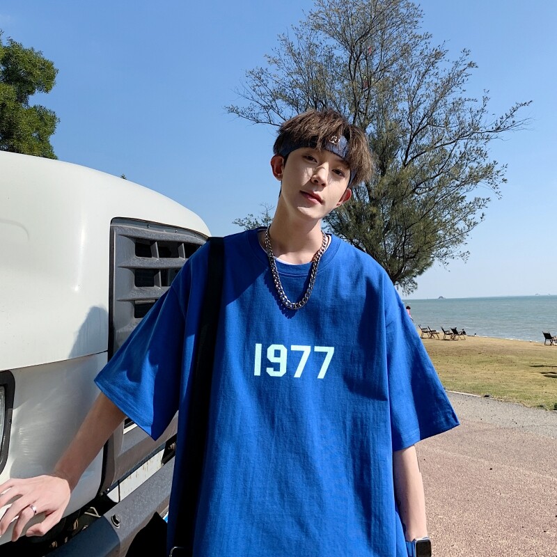 T6248P25港风T恤2023夏新款男印花T宽松版T恤潮爆落肩T,男装T恤,星座510A-5