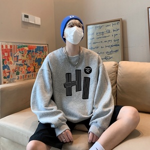 Y7305P38直播品质棉卫衣男士圆领卫衣宽松大落肩印花卫衣秋装新品图片