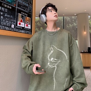 YJ7268P45直播品质重磅麂皮绒卫衣圆领男上装开叉下摆卫秋冬卫图片