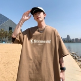 T6738P25港风T恤2023夏季男士印花短袖T恤半袖落肩T纯棉潮流上衣，男装T恤，星座510A-5