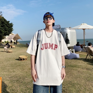 T6298P25 港风T恤2023夏新款男印花T宽松版T恤潮爆落肩休闲T图片