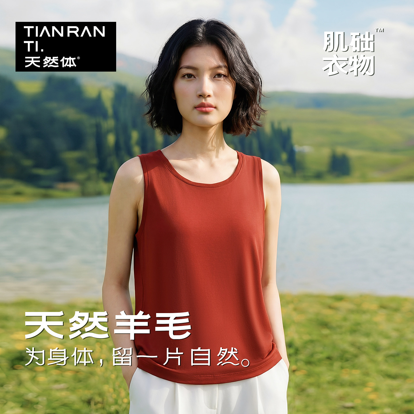 天然体天丝羊毛女宽肩背心